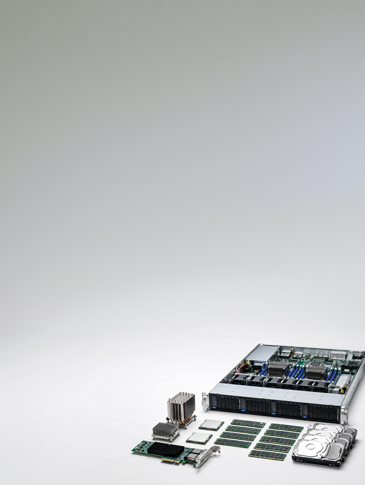Server chassis with processors, memory modules and drives laid out